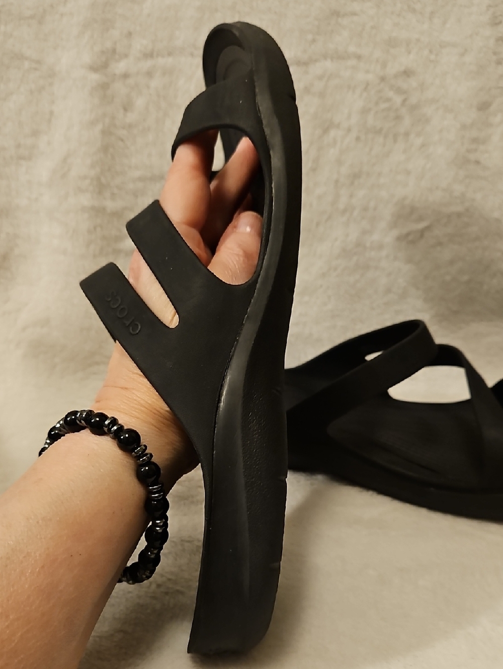 CROCS Black Dual-Strap Comfort Slides - Picture 3 of 5